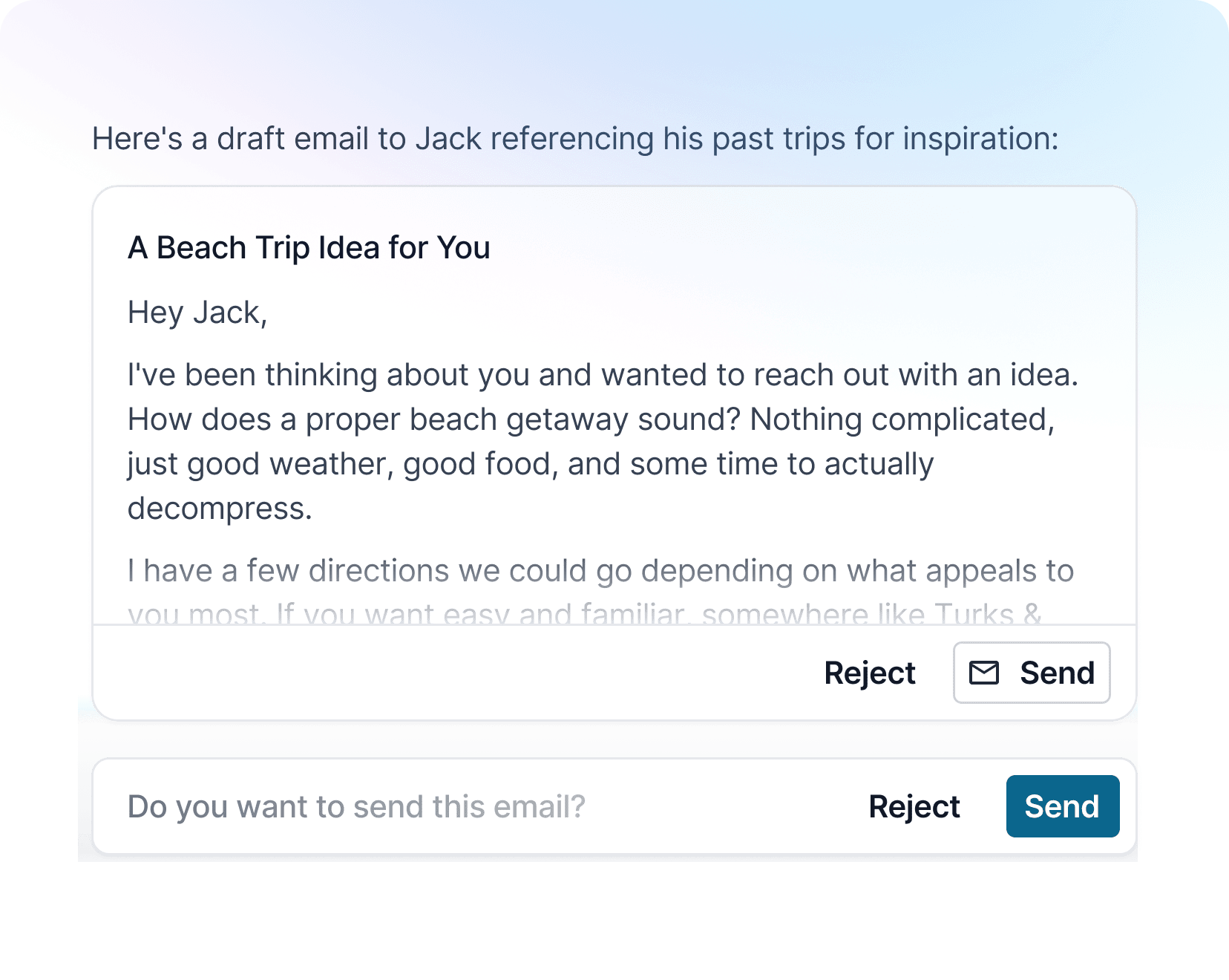 A drafted client email ready to review and send