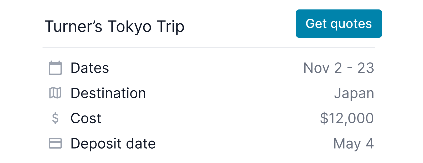 Trip summary with Get quotes in Tern